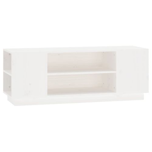 Meuble TV Blanc 110x35x40,5 cm Bois de pin massif - Photo n°2; ?>