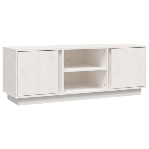 Meuble TV Blanc 110x35x40,5 cm Bois de pin massif - Photo n°2; ?>