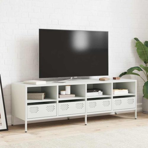 Meuble TV blanc 135x39x43,5 cm acier laminé à froid - Photo n°3; ?>