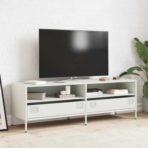 Meuble TV blanc 135x39x43,5 cm acier laminé à froid - Photo n°3; ?>