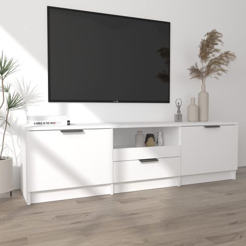 Meuble TV Blanc 140x35x40 cm Bois d'ingénierie - Photo n°3; ?>