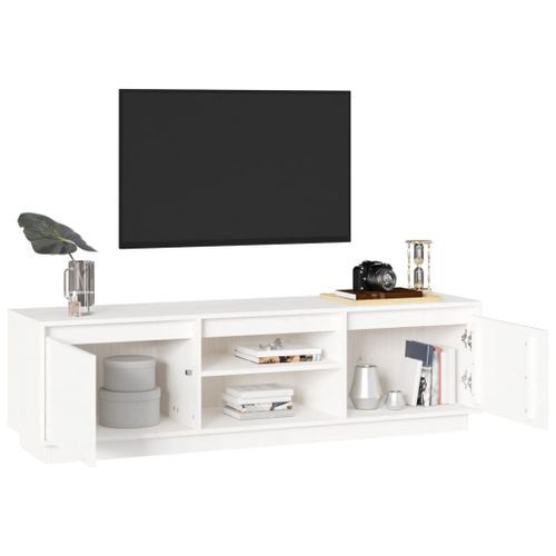 Meuble TV Blanc 140x35x40 cm Bois de pin massif - Photo n°3; ?>