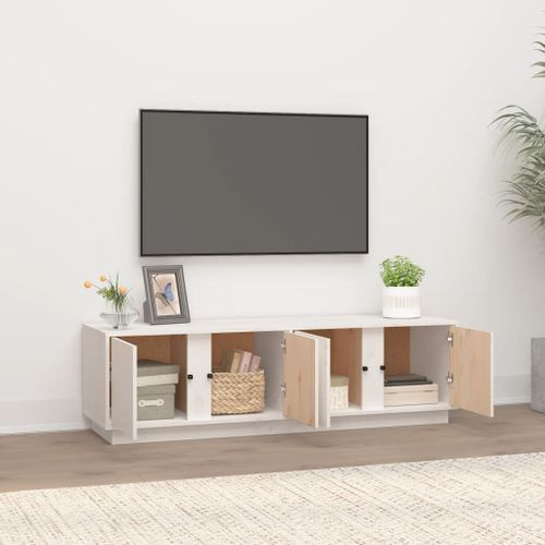 Meuble TV Blanc 140x40x40 cm Bois de pin massif - Photo n°3; ?>