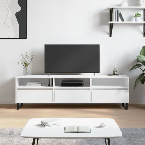 Meuble TV blanc 150x30x44,5 cm bois d'ingénierie - Photo n°2; ?>