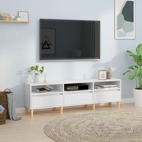 Meuble TV blanc 150x30x44,5 cm bois d'ingénierie - Photo n°2; ?>