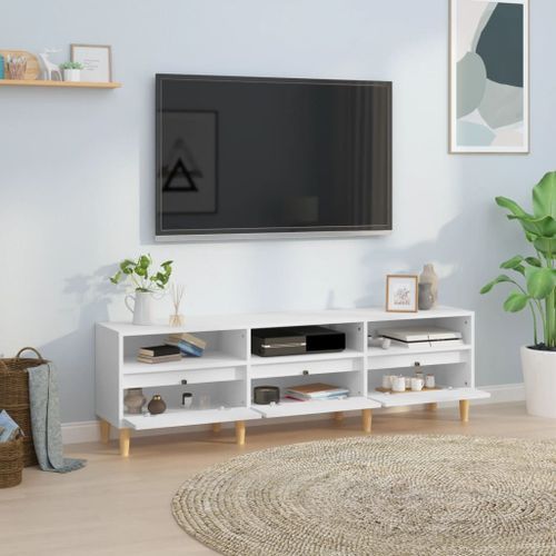 Meuble TV blanc 150x30x44,5 cm bois d'ingénierie - Photo n°3; ?>