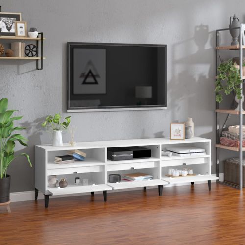 Meuble TV blanc 150x30x44,5 cm bois d'ingénierie - Photo n°3; ?>