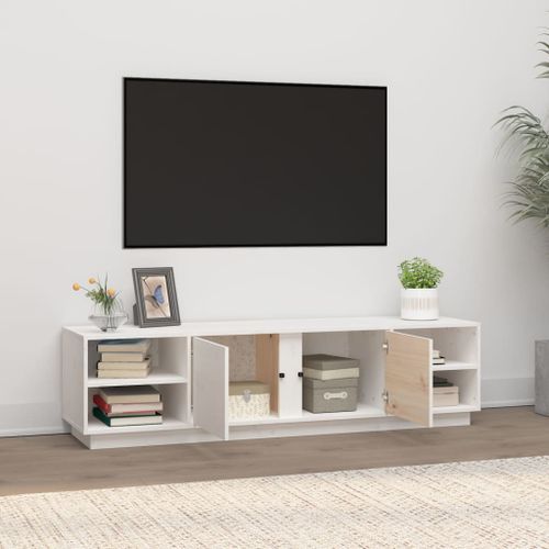 Meuble TV Blanc 156x40x40 cm Bois de pin massif - Photo n°3; ?>