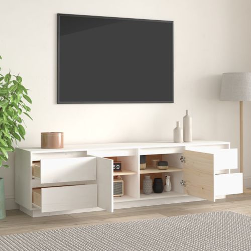 Meuble TV Blanc 176x37x47,5 cm Bois de pin massif - Photo n°3; ?>