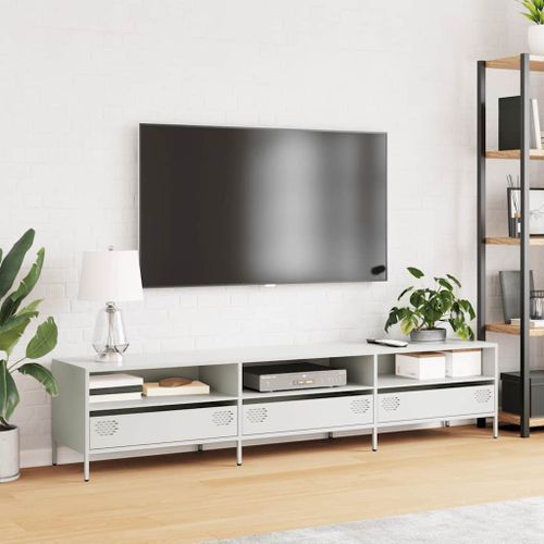 Meuble TV blanc 202x39x43,5 cm acier laminé à froid - Photo n°3; ?>