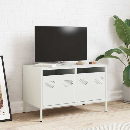 Meuble TV blanc 68x39x43,5 cm acier laminé à froid - Photo n°3; ?>