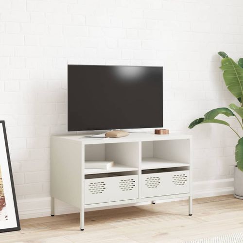 Meuble TV blanc 68x39x43,5 cm acier laminé à froid - Photo n°3; ?>