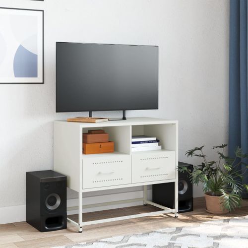 Meuble TV blanc 68x39x60,5 cm acier - Photo n°3; ?>