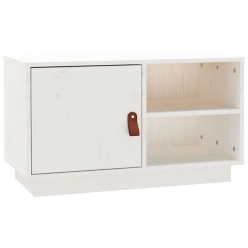 Meuble TV Blanc 70x34x40 cm Bois de pin massif - Photo n°2; ?>