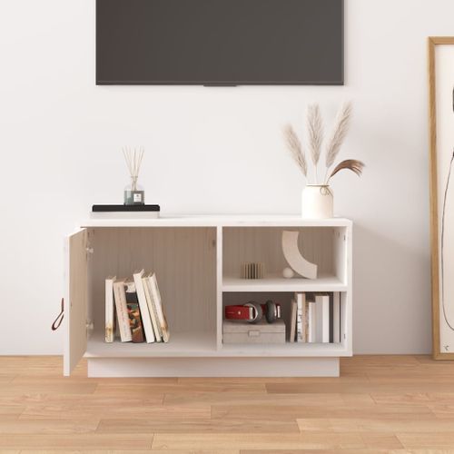 Meuble TV Blanc 70x34x40 cm Bois de pin massif - Photo n°3; ?>