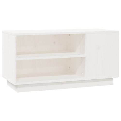 Meuble TV Blanc 80x35x40,5 cm Bois de pin massif - Photo n°2; ?>