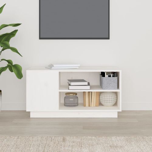 Meuble TV Blanc 80x35x40,5 cm Bois de pin massif - Photo n°3; ?>