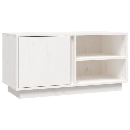 Meuble TV Blanc 80x35x40,5 cm Bois de pin massif - Photo n°2; ?>