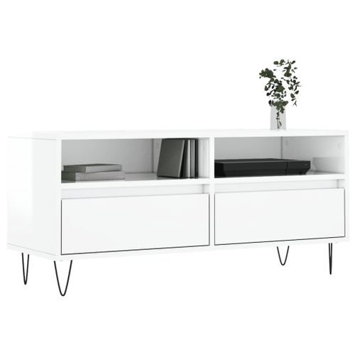 Meuble TV blanc brillant 100x34,5x44,5 cm bois d'ingénierie - Photo n°3; ?>