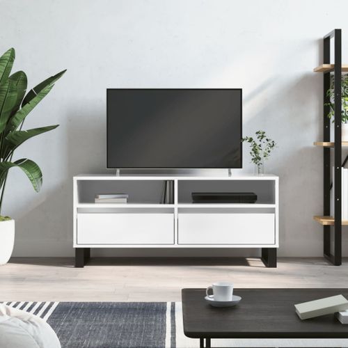 Meuble TV blanc brillant 100x34,5x44,5 cm bois d'ingénierie - Photo n°2; ?>