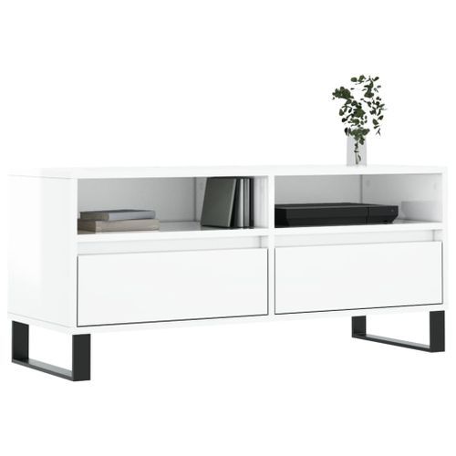 Meuble TV blanc brillant 100x34,5x44,5 cm bois d'ingénierie - Photo n°3; ?>