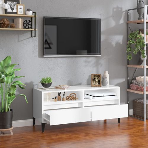 Meuble TV blanc brillant 100x34,5x44,5 cm bois d'ingénierie - Photo n°3; ?>