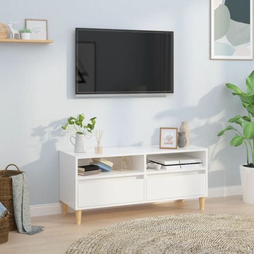 Meuble TV blanc brillant 100x34,5x44,5 cm bois d'ingénierie - Photo n°2; ?>