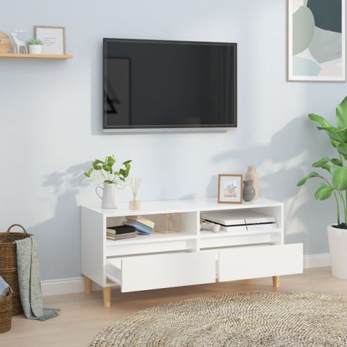 Meuble TV blanc brillant 100x34,5x44,5 cm bois d'ingénierie - Photo n°3; ?>