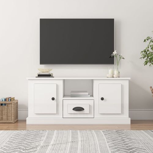 Meuble TV blanc brillant 100x35,5x45 cm bois d'ingénierie - Photo n°2; ?>