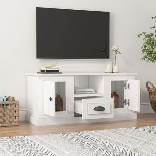 Meuble TV blanc brillant 100x35,5x45 cm bois d'ingénierie - Photo n°3; ?>
