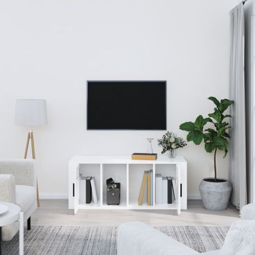 Meuble TV Blanc brillant 100x35x40 cm Bois d'ingénierie - Photo n°3; ?>