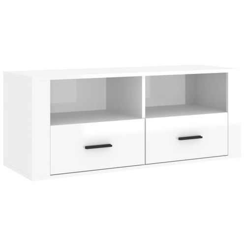 Meuble TV Blanc brillant 100x35x40 cm Bois d'ingénierie - Photo n°2; ?>