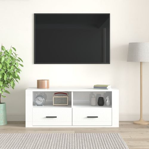 Meuble TV Blanc brillant 100x35x40 cm Bois d'ingénierie - Photo n°3; ?>