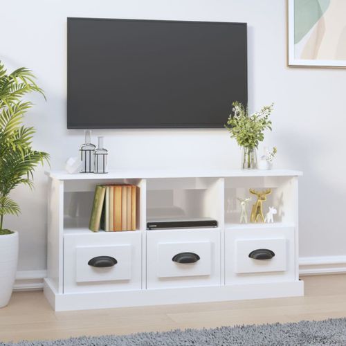 Meuble TV blanc brillant 100x35x50 cm bois d'ingénierie - Photo n°2; ?>