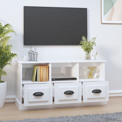 Meuble TV blanc brillant 100x35x50 cm bois d'ingénierie - Photo n°3; ?>