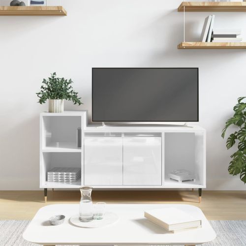 Meuble TV Blanc brillant 100x35x55 cm Bois d'ingénierie - Photo n°2; ?>