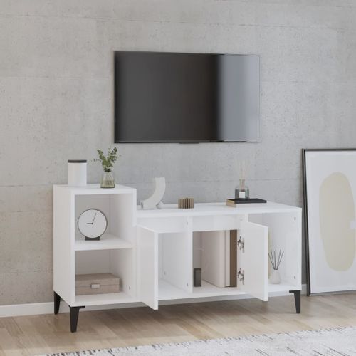 Meuble TV Blanc brillant 100x35x55 cm Bois d'ingénierie - Photo n°3; ?>