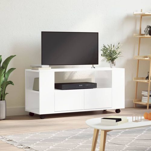 Meuble TV blanc brillant 102x34,5x43 cm bois d'ingénierie - Photo n°2; ?>