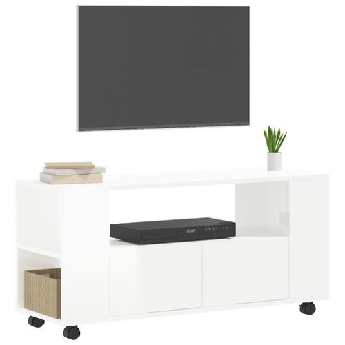 Meuble TV blanc brillant 102x34,5x43 cm bois d'ingénierie - Photo n°3; ?>