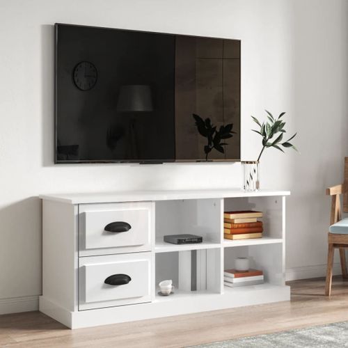 Meuble TV blanc brillant 102x35,5x47,5 cm bois d'ingénierie - Photo n°2; ?>