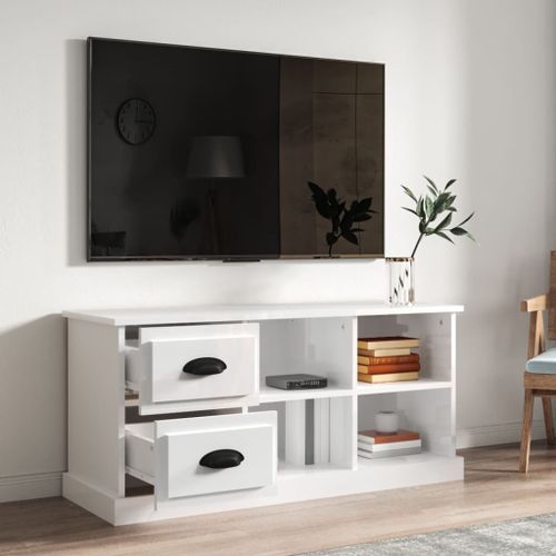 Meuble TV blanc brillant 102x35,5x47,5 cm bois d'ingénierie - Photo n°3; ?>