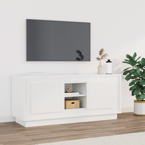 Meuble TV blanc brillant 102x35x45 cm bois d'ingénierie - Photo n°2; ?>