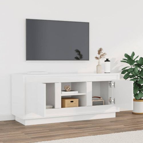Meuble TV blanc brillant 102x35x45 cm bois d'ingénierie - Photo n°3; ?>