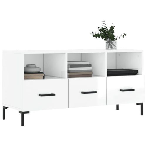 Meuble TV Blanc brillant 102x36x50 cm Bois d'ingénierie - Photo n°3; ?>