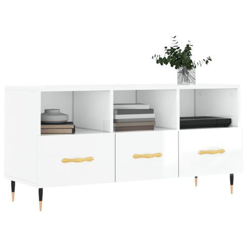 Meuble TV Blanc brillant 102x36x50 cm Bois d'ingénierie - Photo n°3; ?>