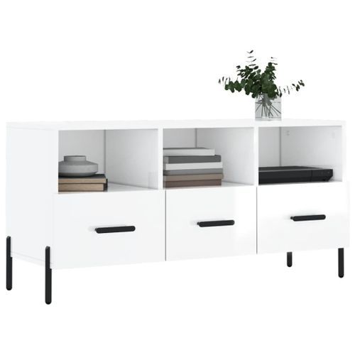 Meuble TV Blanc brillant 102x36x50 cm Bois d'ingénierie - Photo n°3; ?>