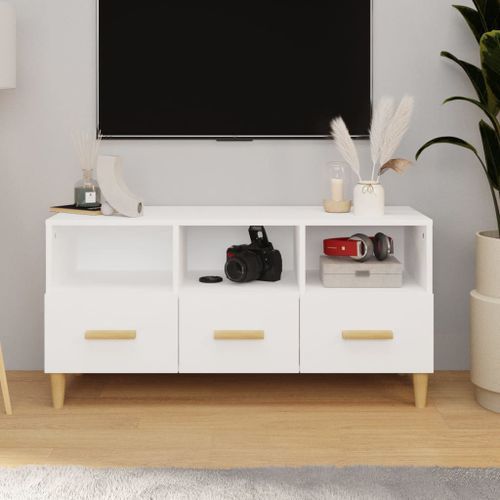 Meuble TV Blanc brillant 102x36x50 cm Bois d'ingénierie - Photo n°2; ?>