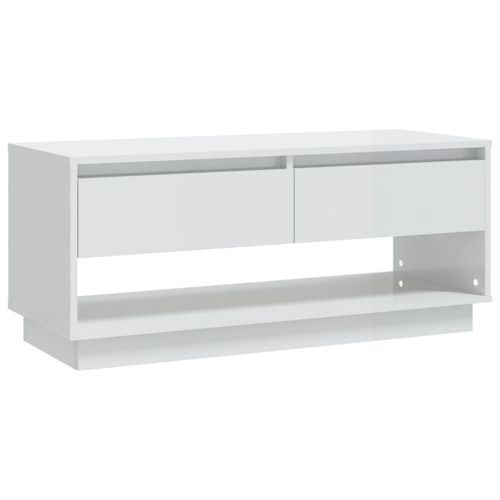 Meuble TV blanc brillant 102x41x44 cm bois d'ingénierie - Photo n°2; ?>