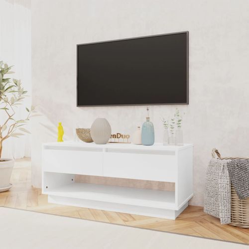 Meuble TV blanc brillant 102x41x44 cm bois d'ingénierie - Photo n°3; ?>