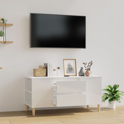 Meuble TV Blanc brillant 102x44,5x50 cm Bois d'ingénierie - Photo n°2; ?>